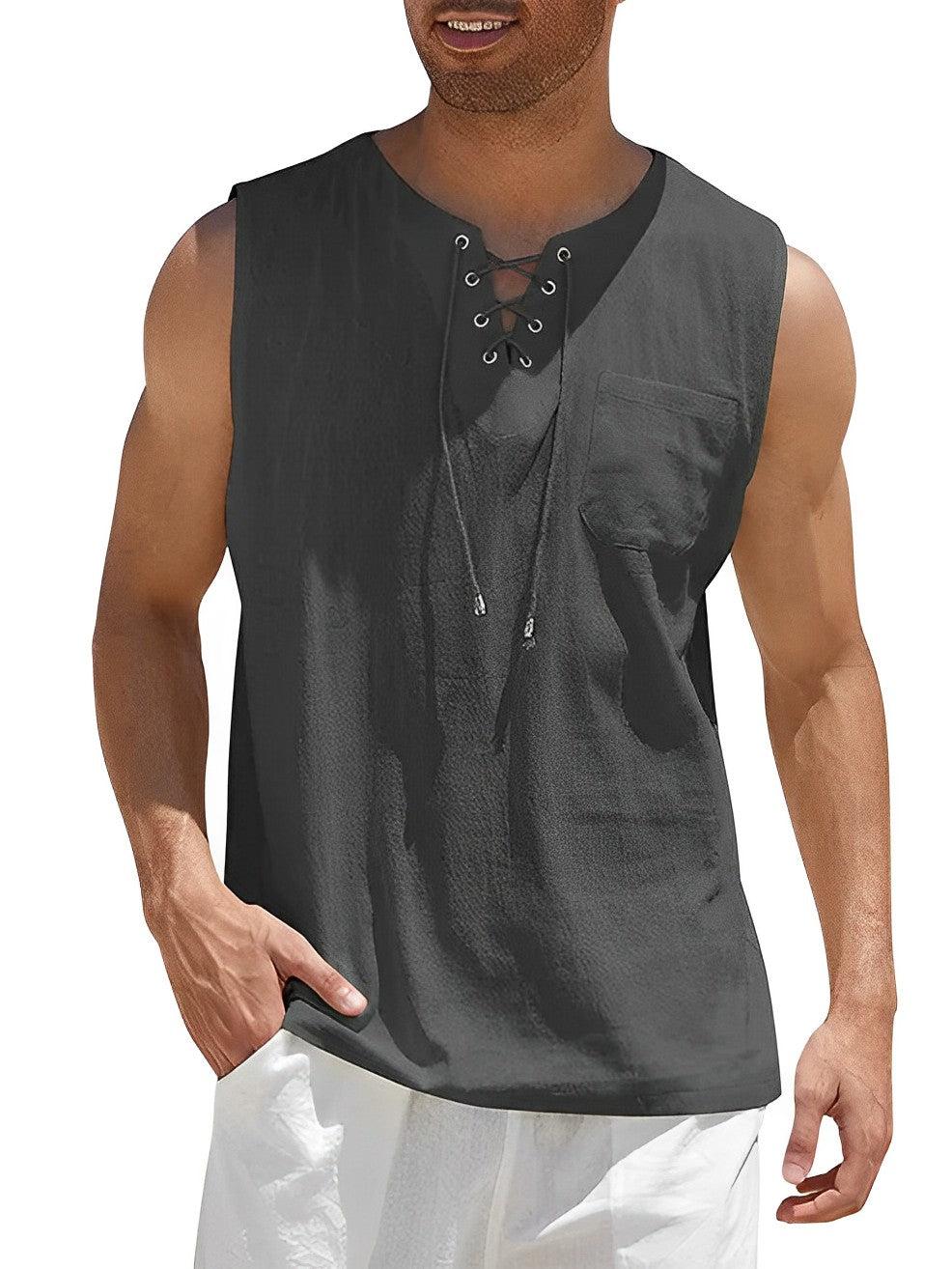 Sznurowany tank top męski na lato – Zdjęcie 4