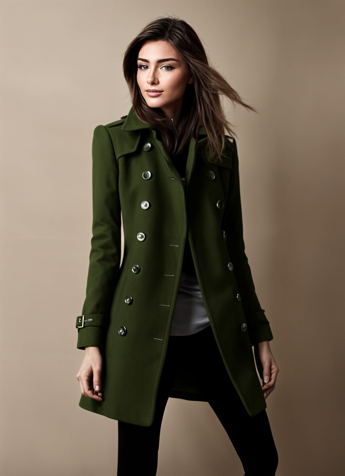 Monika – Dwurzędowy Elegancki Płaszcz