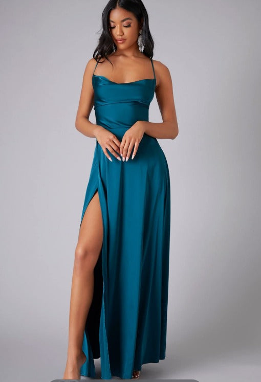Evening Dress Women's Silky Look with Side Slit - Image 11