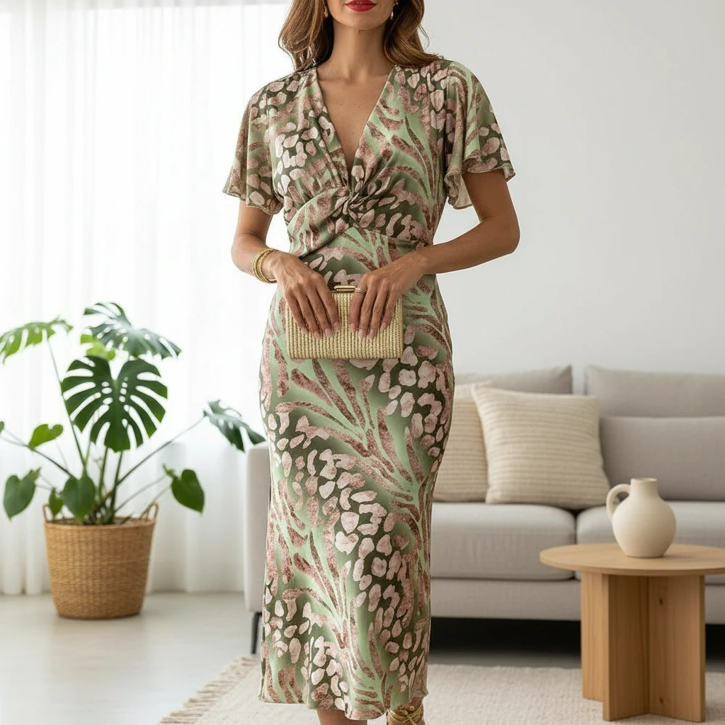 Nadine – Elegant Wrap-Style Midi Dress for Women - Image 1