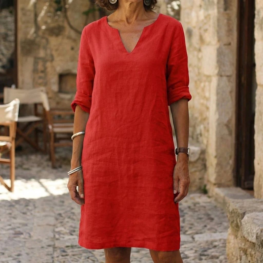 Chloe – Effortless V-Neck Midi Dress for Women - Image 1