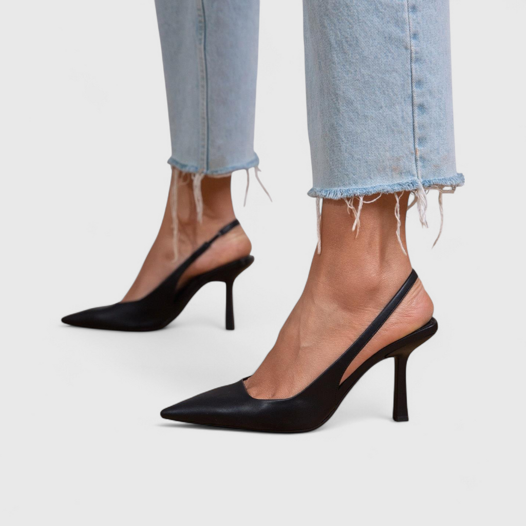 Slingback Heels Women's Suede Look Pointed Toe Low Heel - Image 6