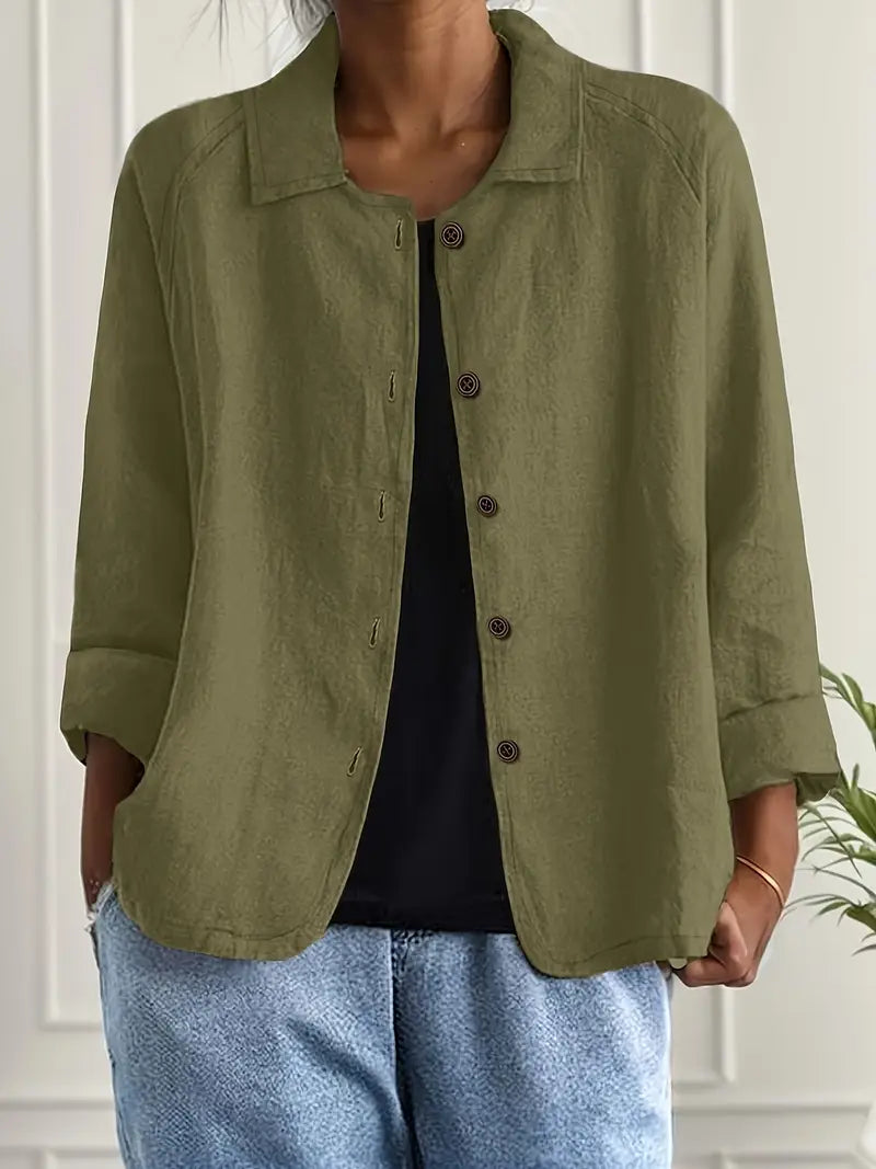 Button-Up Blouse Women's Relaxed Fit with Roll-Up Sleeves - Image 9