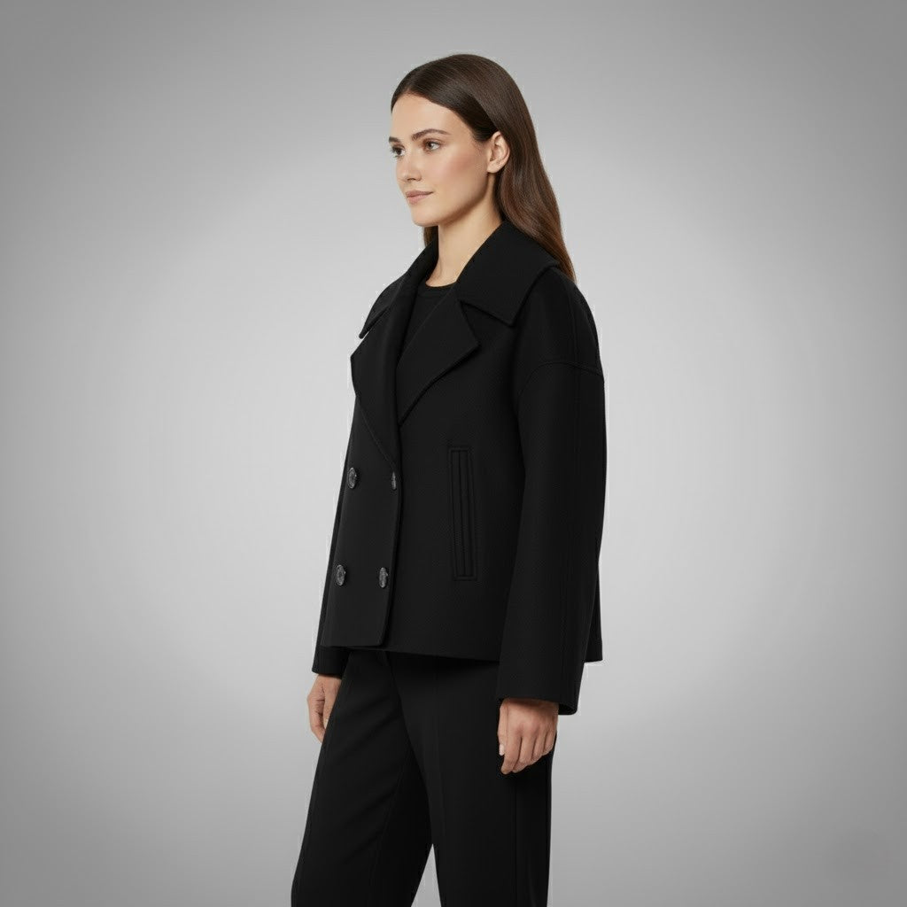 Clara – Damski elegancki płaszcz dwurzędowy o minimalistycznym