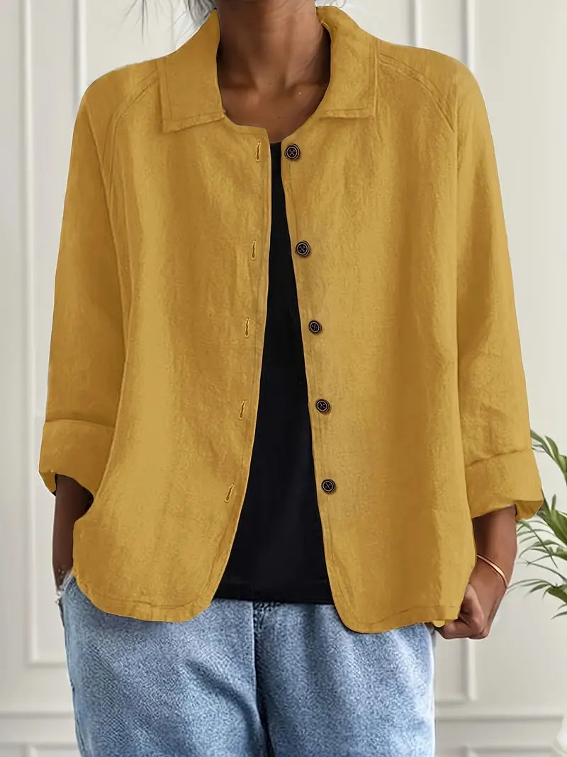 Button-Up Blouse Women's Relaxed Fit with Roll-Up Sleeves - Image 10