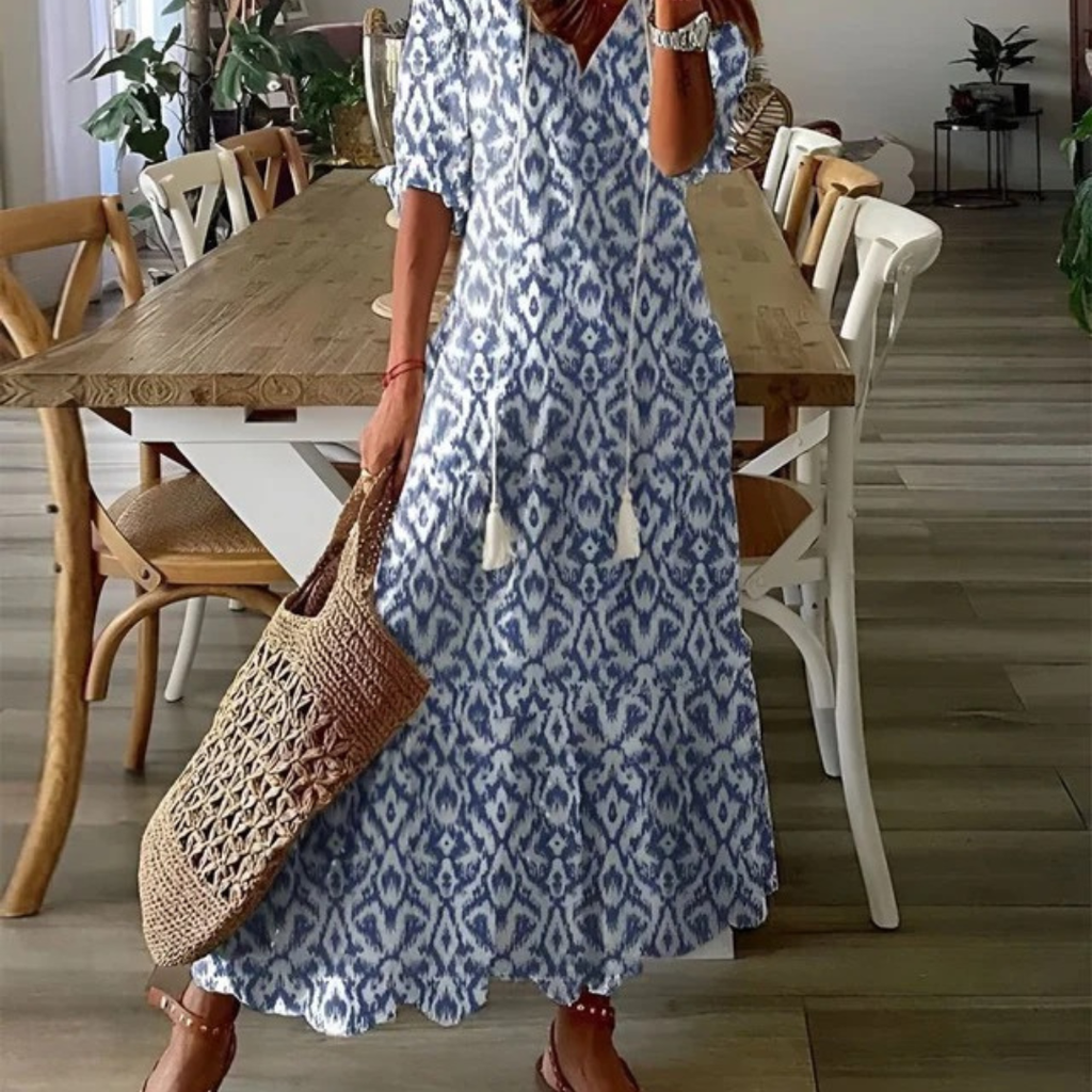 Maxi Dress Women with V-Neck and Short Sleeves  - Image 1