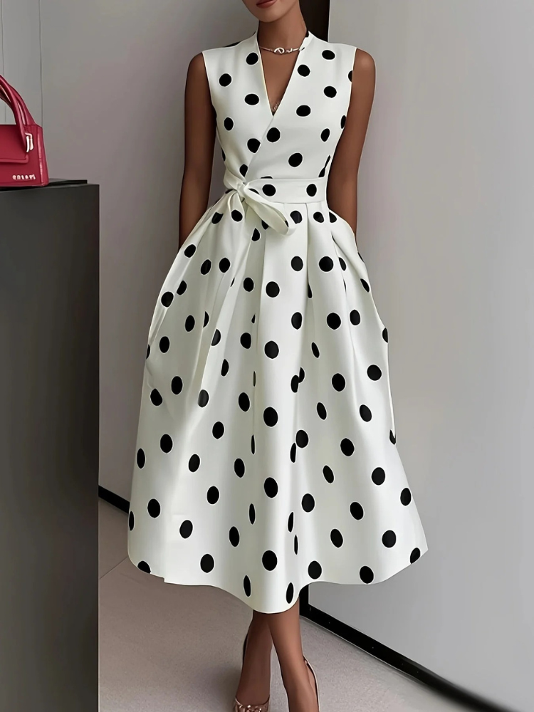 Midi Wrap Dress Women's Polka Dot with Tied Waist - Image 1