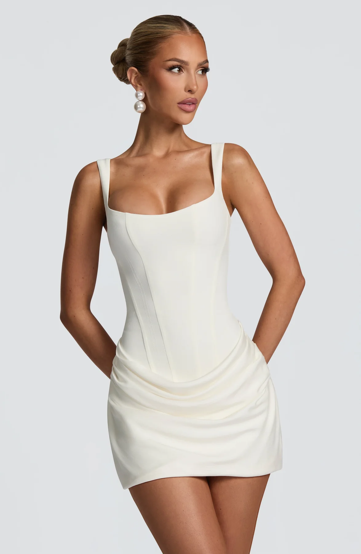 Mini Dress Women's Square Neckline with Drape Detail - Image 4