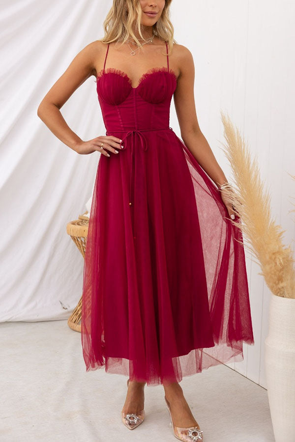 Midi Dress Women with Sweetheart Neckline and Flowy Skirt - Image 5