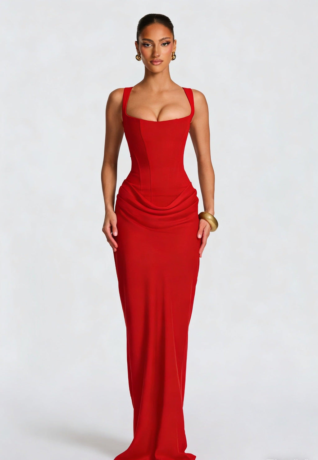Elegant Women's Maxi Dress with Square Neckline and Draped Detail - Image 6