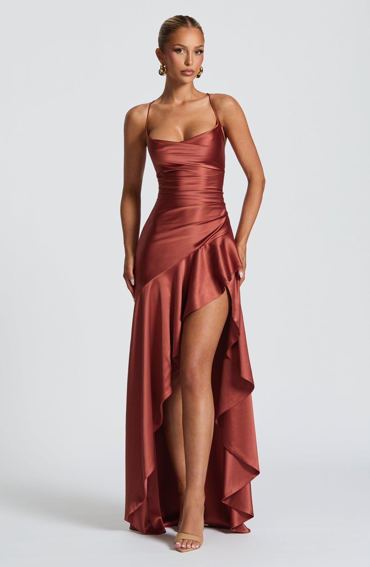 Maxi Dress Women's Elegant Silhouette with High Slit - Image 1