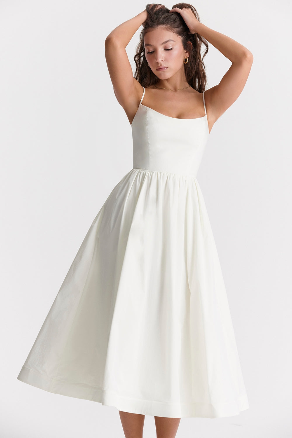 Midi Dress Women's Elegant Silhouette with Spaghetti Straps - Image 5