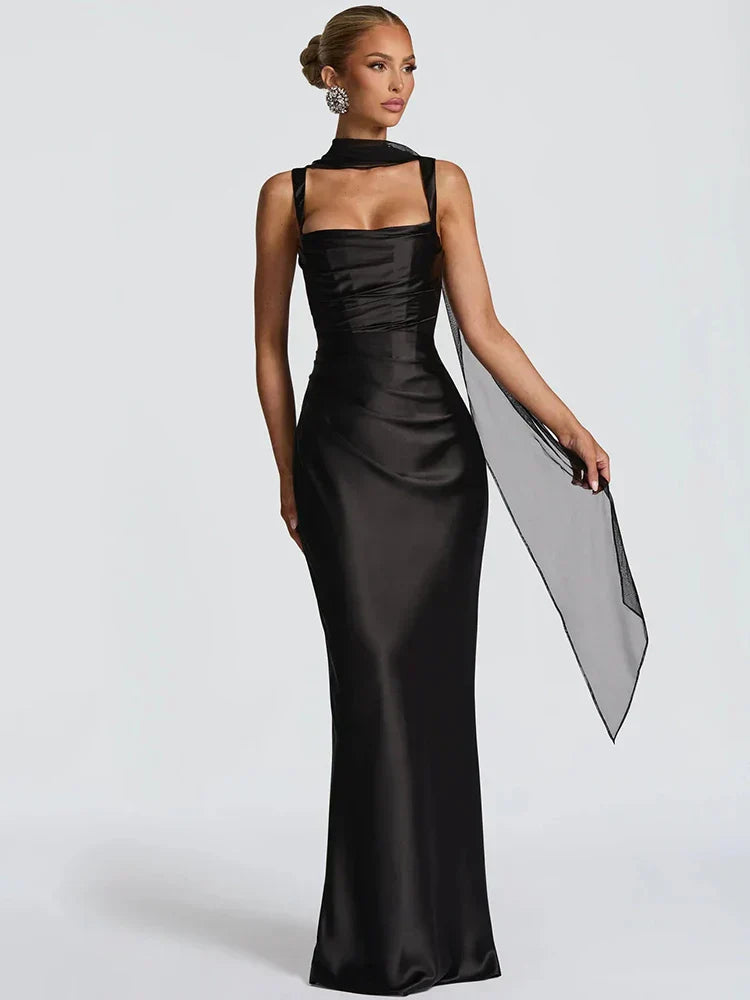 Evening Dress Women Satin Look Flattering Fit - Image 3