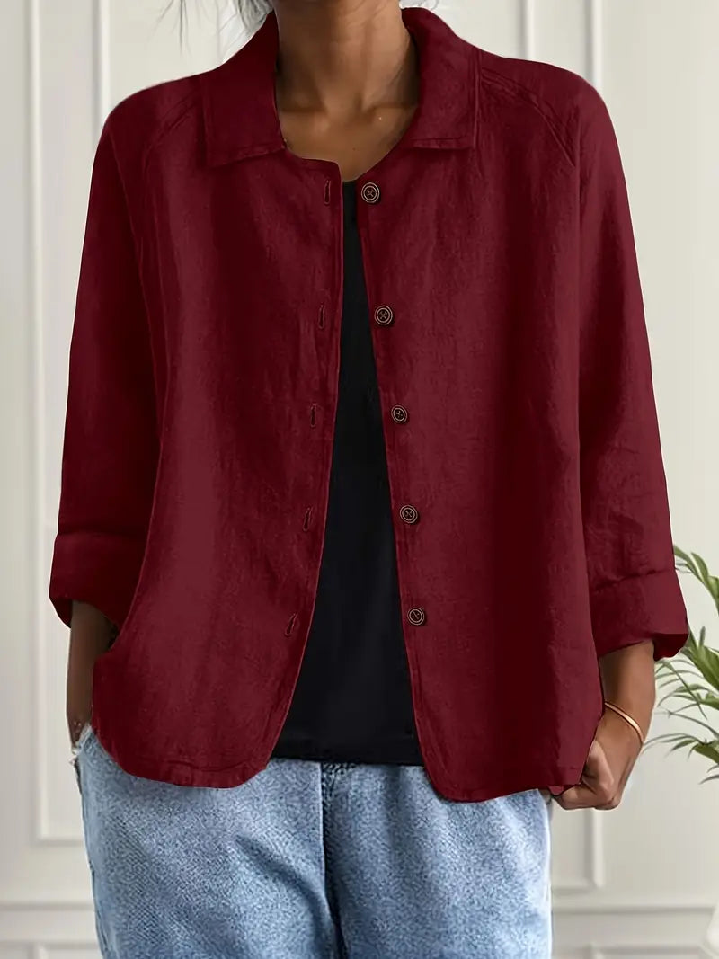 Button-Up Blouse Women's Relaxed Fit with Roll-Up Sleeves - Image 11