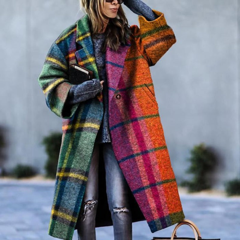 Lena – Oversize Płaszcz Damski w Modną Kratę