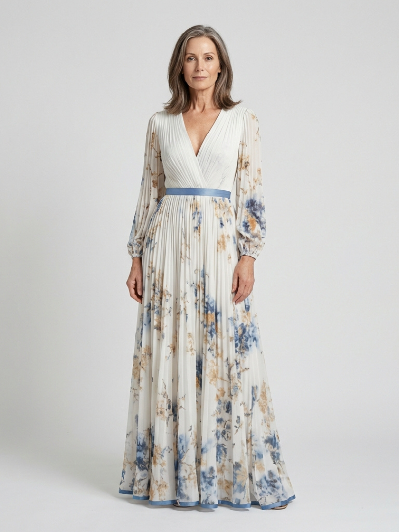 Emma – Elegant Long sleeve V Neck Dress for Women - Image 1