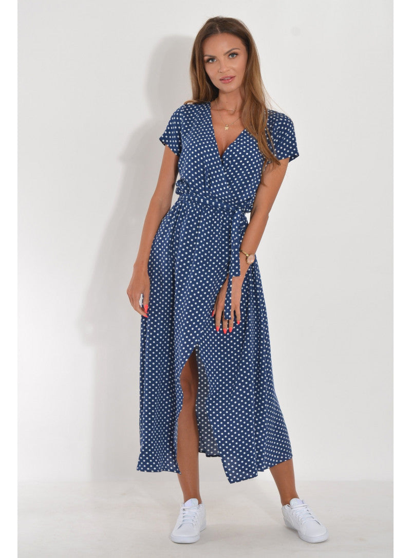 Elena – Wzorzysta sukienka midi z krótkim rękawem