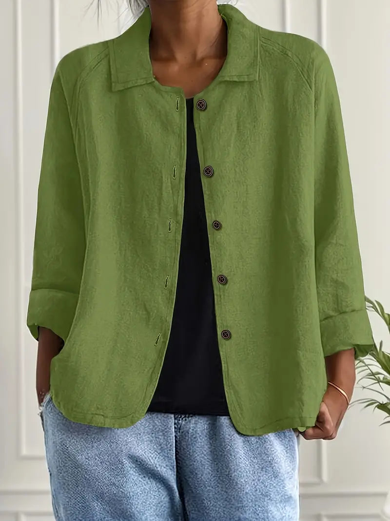 Button-Up Blouse Women's Relaxed Fit with Roll-Up Sleeves - Image 12