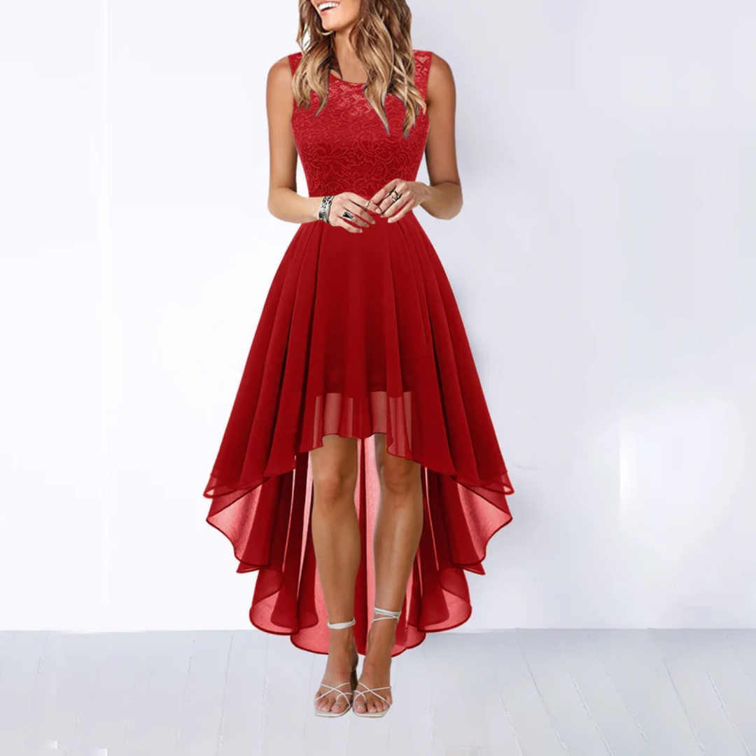 Maxi Dress Women's High-Low Hem with Lace Bodice - Image 4
