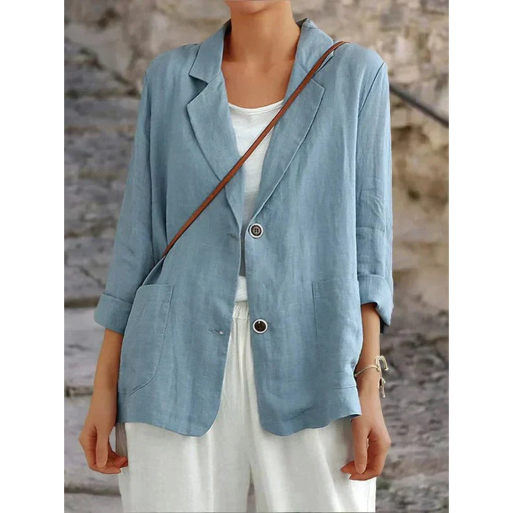 Esmée | Linnen dames blazer in de kleur Zwart voor dames in Beach stijl geschikt voor alle seizoenen.