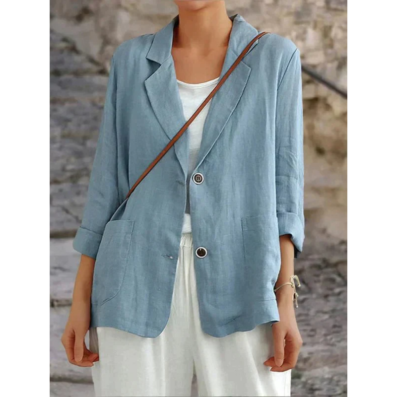 Esmée | Linnen dames blazer in de kleur Zwart voor dames in Beach stijl geschikt voor alle seizoenen.