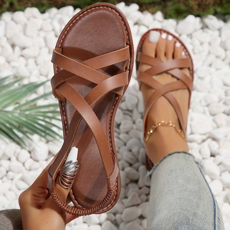 Strappy Sandals Women's Soft Faux Leather Look Low Heel - Image 7