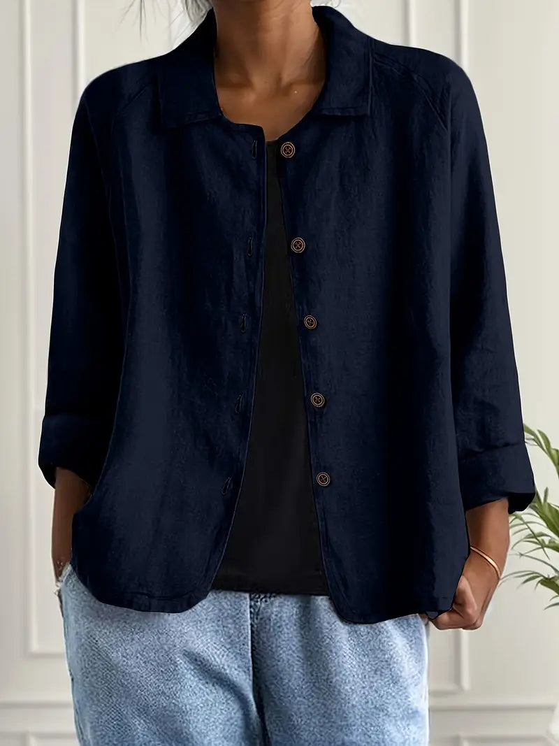 Button-Up Blouse Women's Relaxed Fit with Roll-Up Sleeves - Image 13