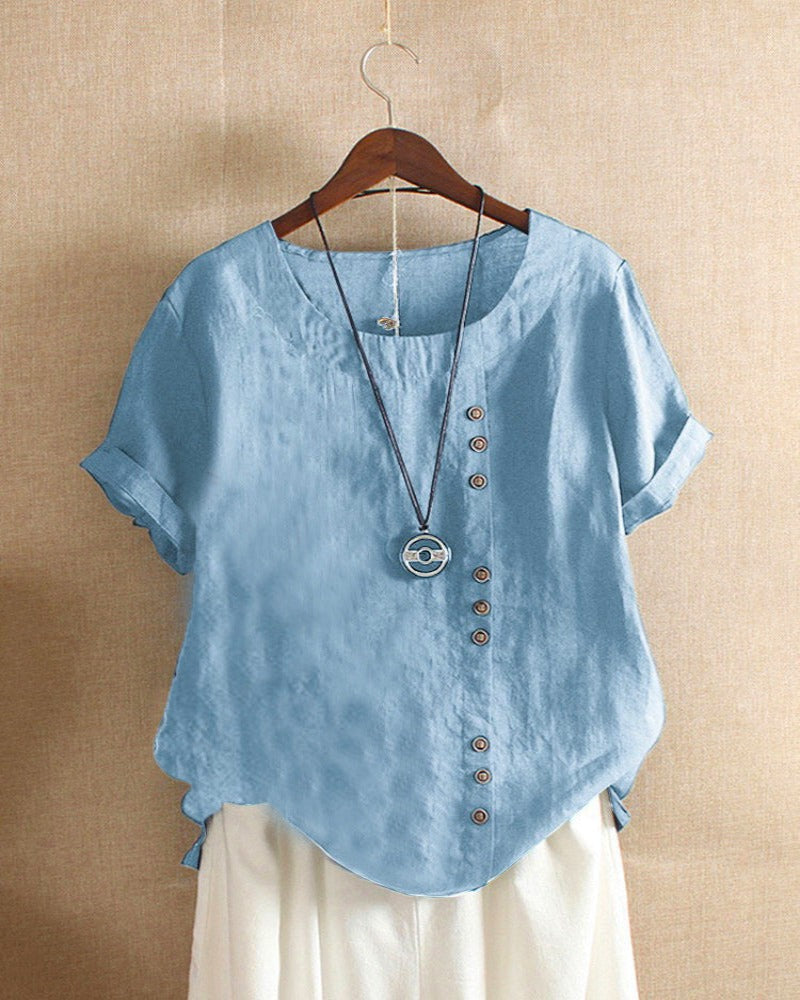 Chic White Blouse Women's Soft Linen Look with Button Detail - Image 7