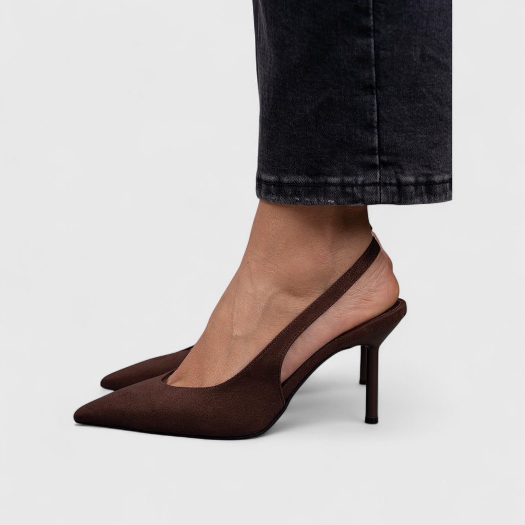 Slingback Heels Women's Suede Look Pointed Toe Low Heel - Image 2