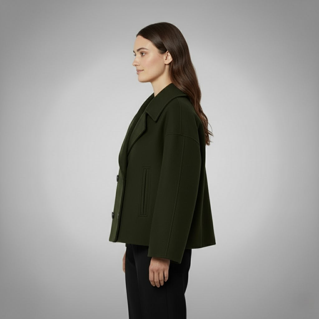 Clara – Damski elegancki płaszcz dwurzędowy o minimalistycznym