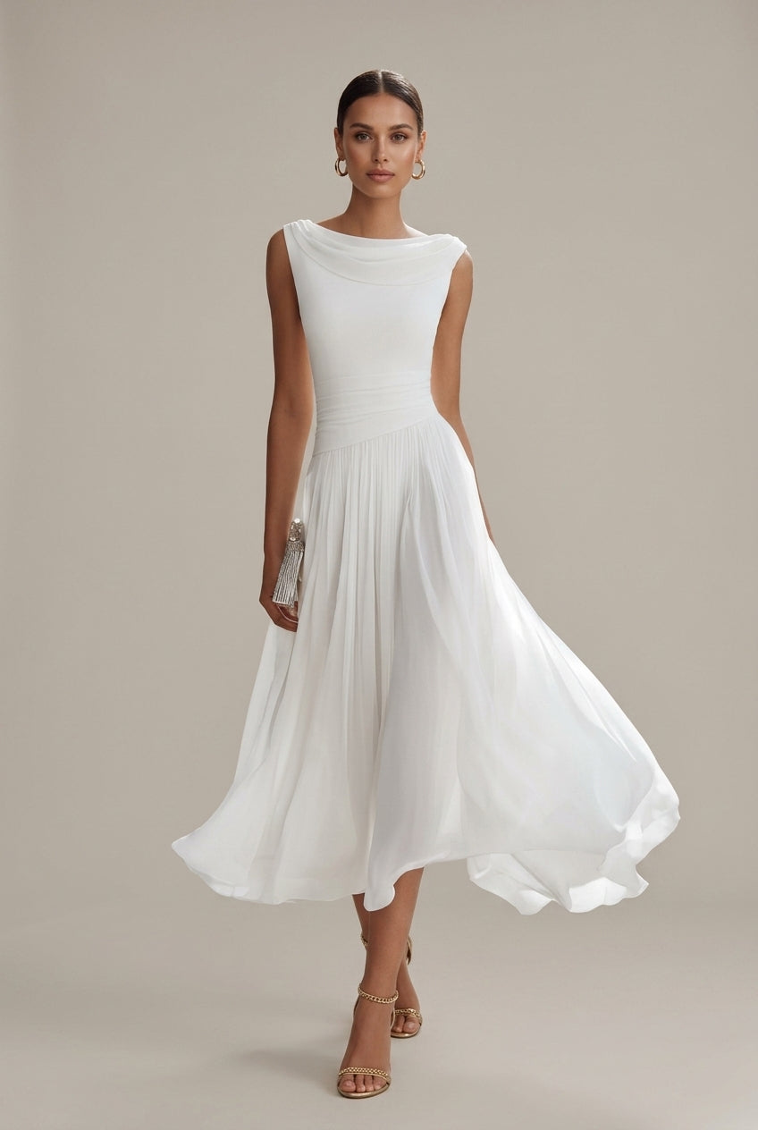 Mila – Sleeveless Draped Pleated Collar Dress - Image 1