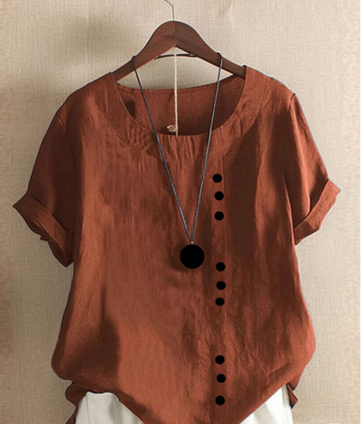 Chic White Blouse Women's Soft Linen Look with Button Detail - Image 4