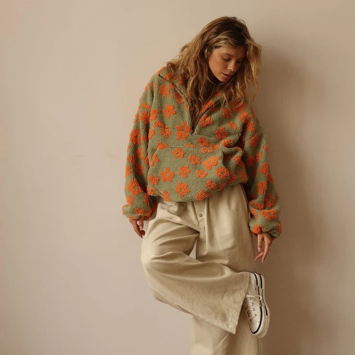 Kurtka damska oversize z kwiatowym wzorem | L&V - 7 - Livia-Moda