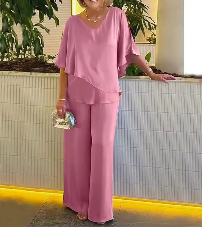 Dwuczęściowy zestaw damski z luźnym krojem i dekoltem w V | L&V - 3 - Livia-Moda