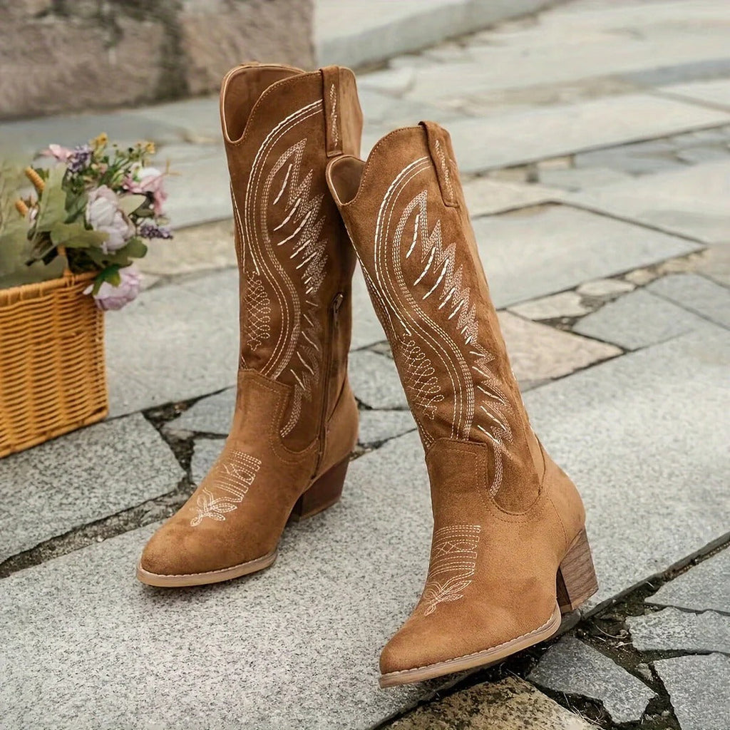 Damskie buty westernowe z haftem i obcasem blokowym | L&V - 3 - Livia-Moda