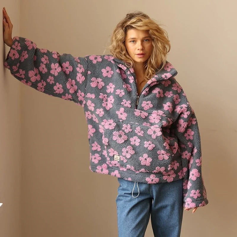 Kurtka damska oversize z kwiatowym wzorem | L&V - 3 - Livia-Moda