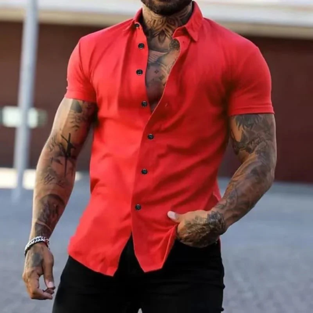 Short Sleeve Button-Up Shirt for Men with Slim Fit - Image 5