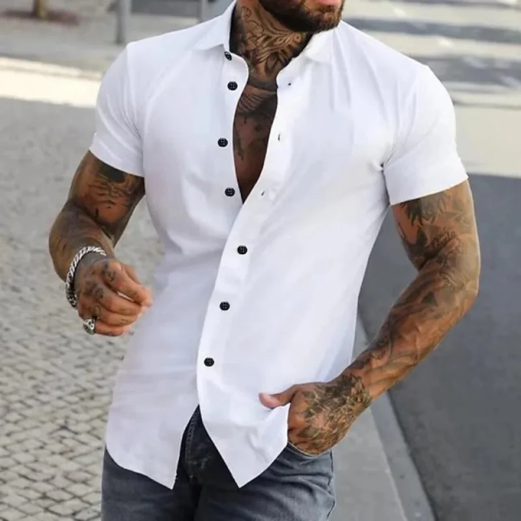 Short Sleeve Button-Up Shirt for Men with Slim Fit - Image 1
