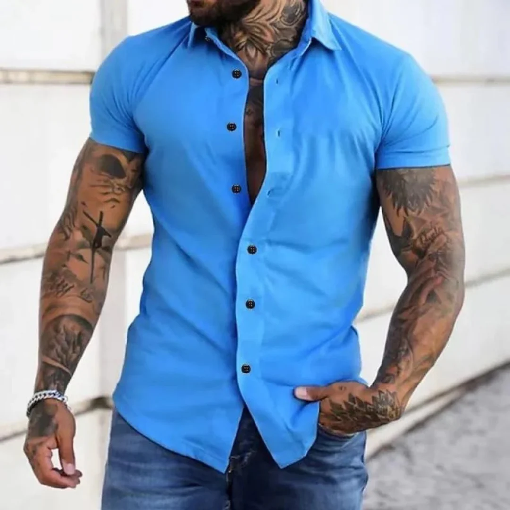 Short Sleeve Button-Up Shirt for Men with Slim Fit - Image 4