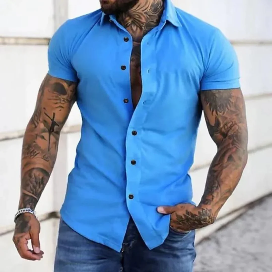 Short Sleeve Button-Up Shirt for Men with Slim Fit - Image 4