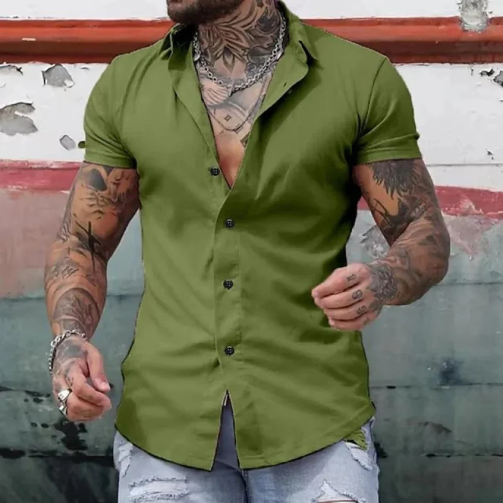 Short Sleeve Button-Up Shirt for Men with Slim Fit - Image 8