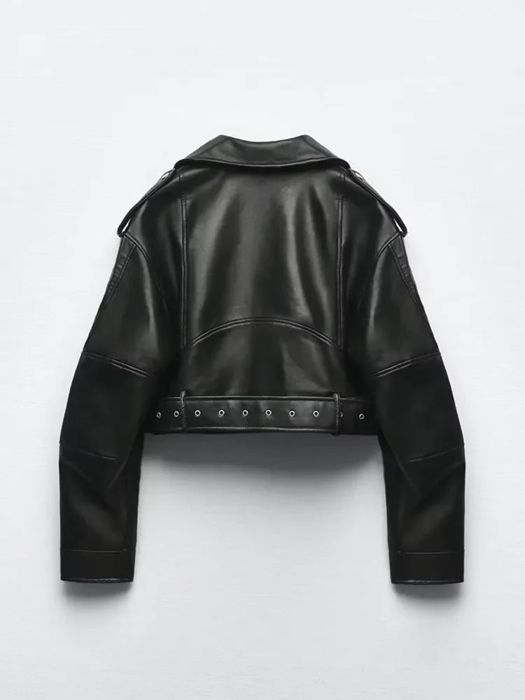 Kurtka motocyklowa dla kobiet o skróconym kroju z paskiem w talii - J&B; - 3 - Livia-Moda