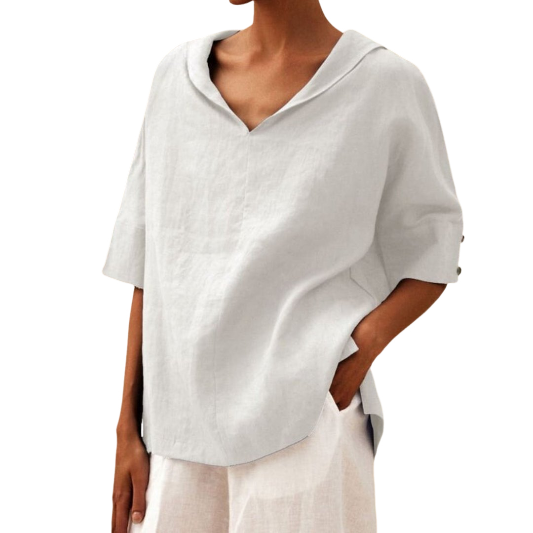 Kerstin – Airy Linen with V-neck Blouse for Women - Image 7