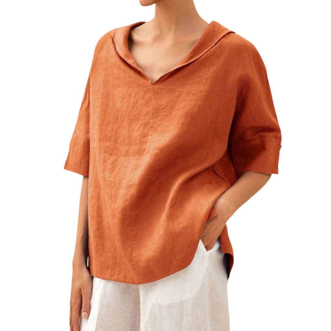 Kerstin – Airy Linen with V-neck Blouse for Women - Image 2