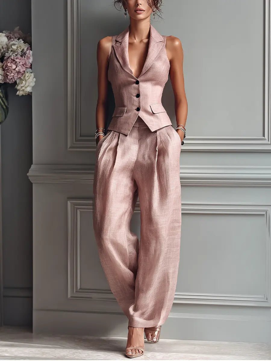 Two-Piece Set Women's Tailored Vest and Wide-Leg Trousers - Image 1