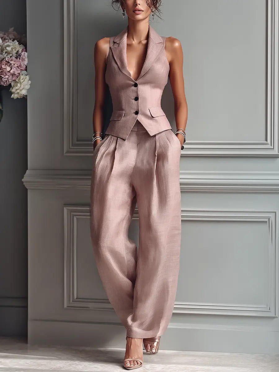 Two-Piece Set Women's Tailored Vest and Wide-Leg Trousers - Image 2