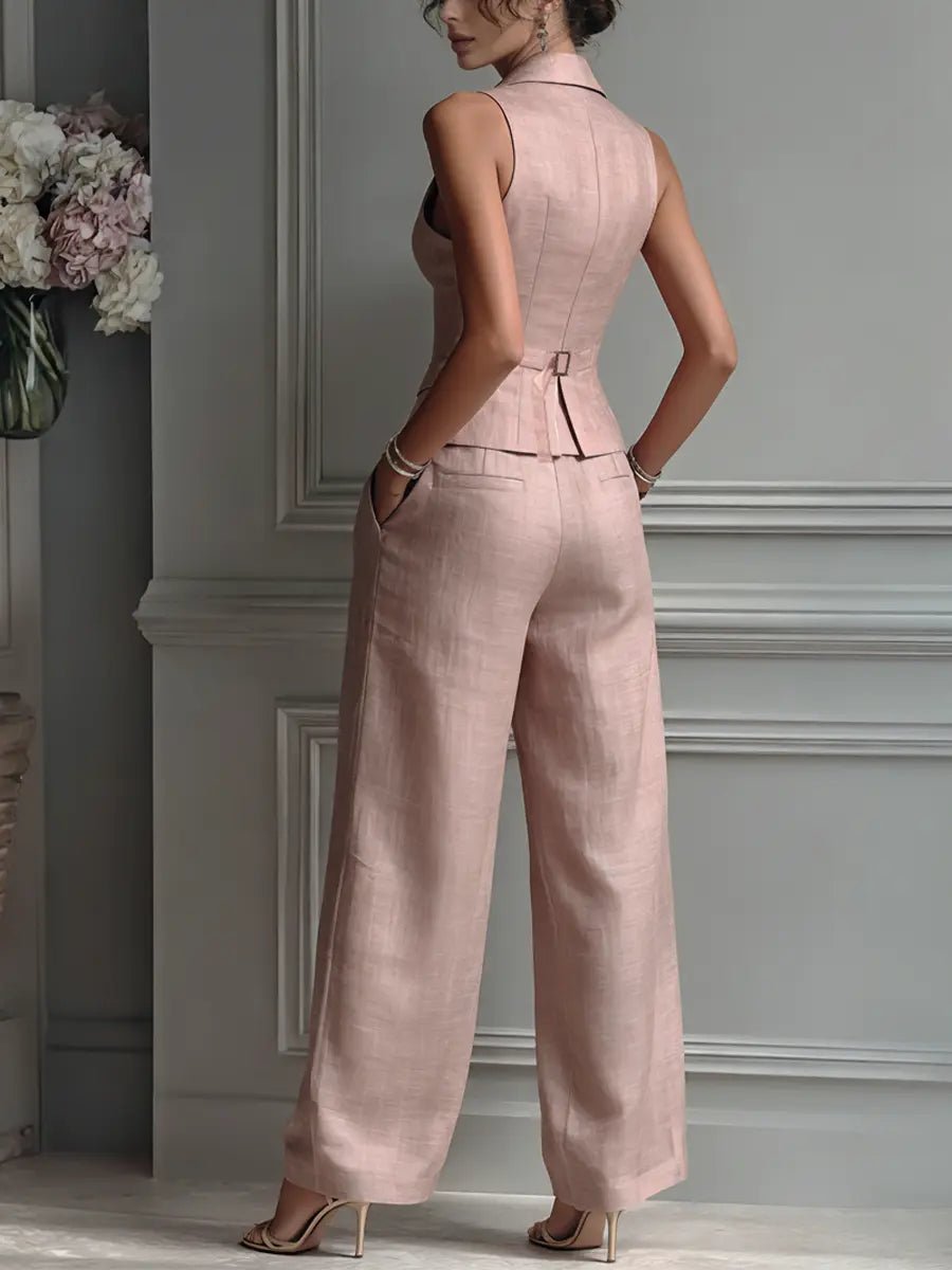 Two-Piece Set Women's Tailored Vest and Wide-Leg Trousers - Image 6