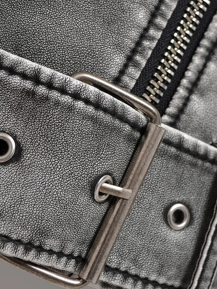Modische Damen-Motorradjacke mit tailliertem Gürtel - 5 - Atelier-Zofia