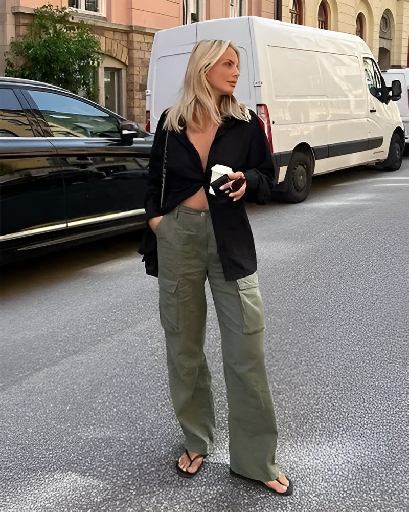 Wide Leg Cargo Pants Women with Utility Pockets - Image 5