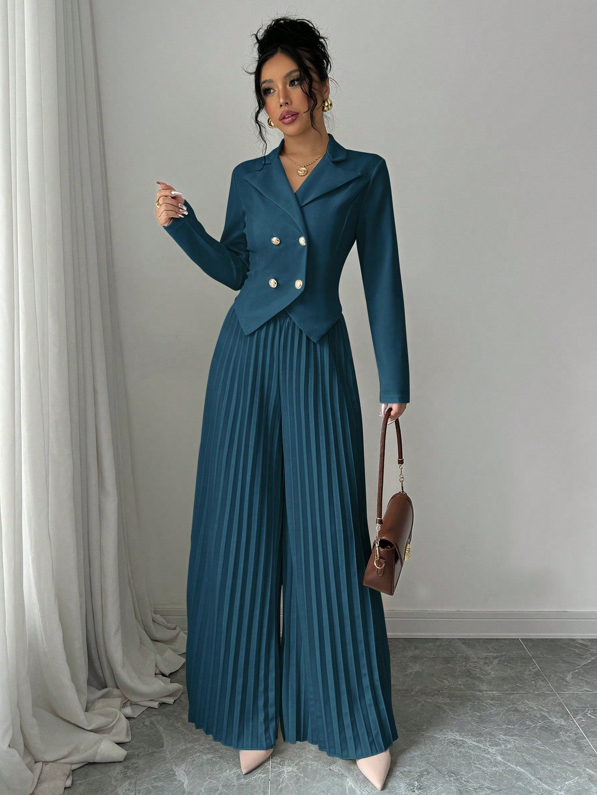 Melanie – Stylish Pleated Double-Breasted Jumpsuit - Image 14